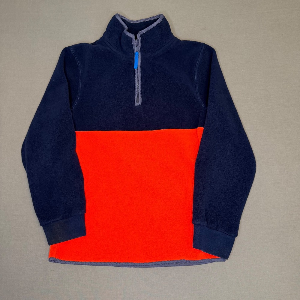 Mini Boden Boys Navy Orange Colorblock Quarter Zip Fleece Pullover Size 9-10Y
